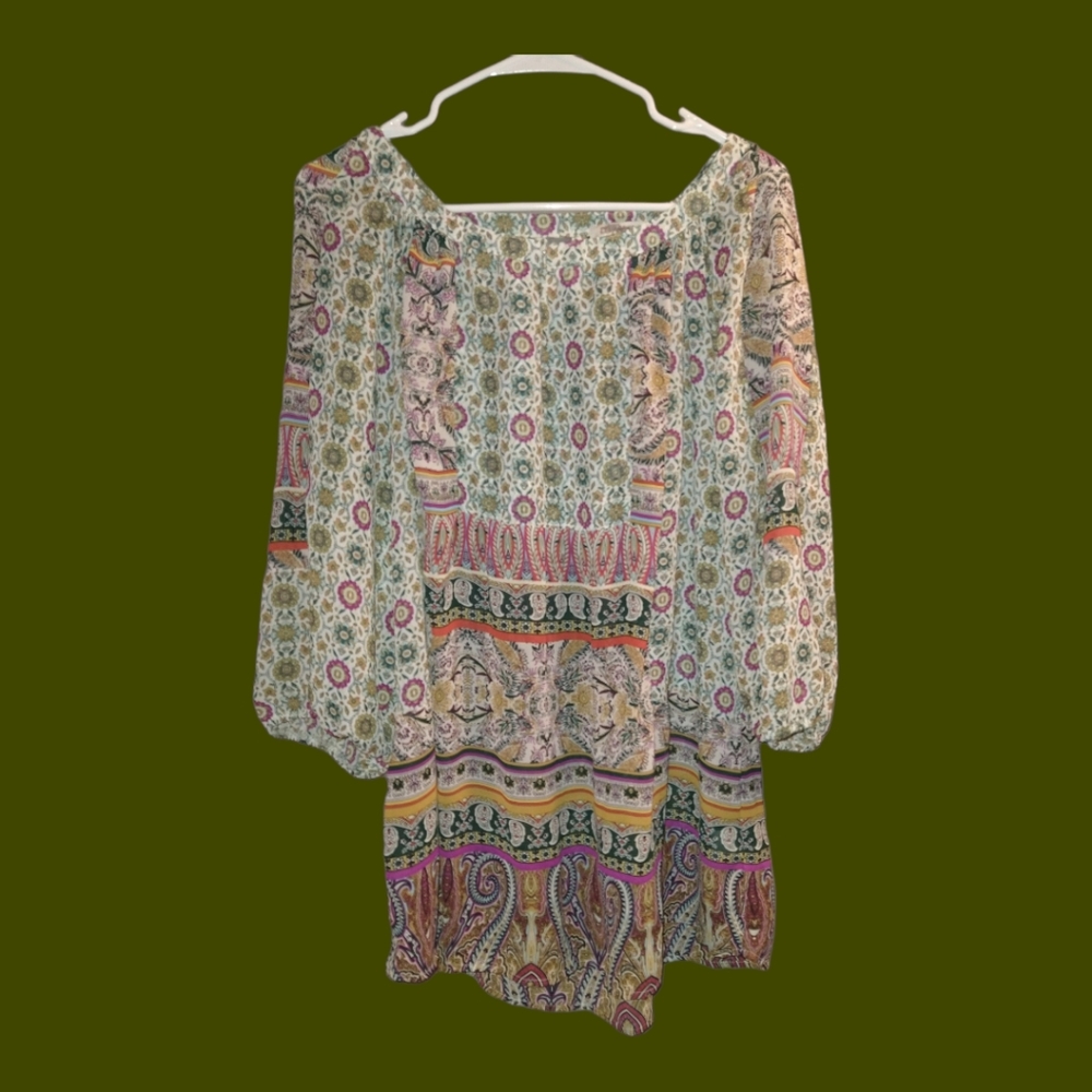 Roz and Ali floral print 2x Peasant Top